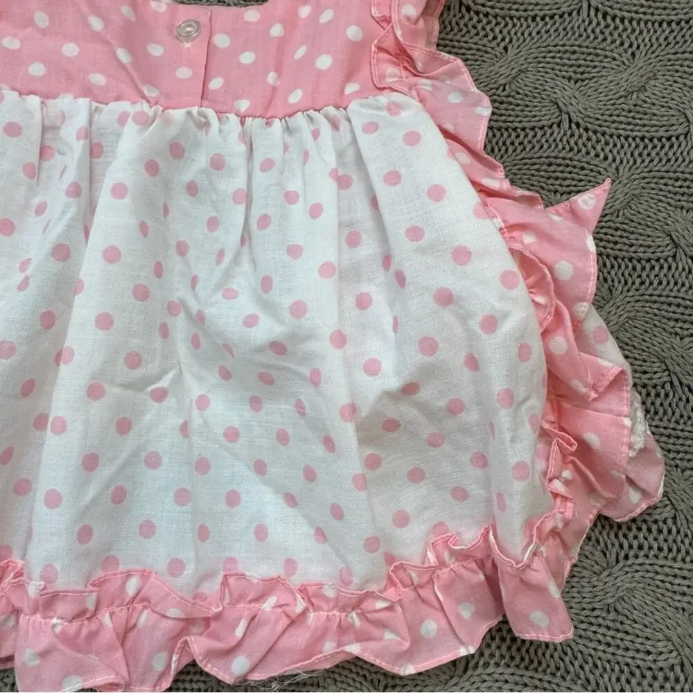 Vintage Broadway Kids Pink Polka Dot Apron Pinnie Tunic Seahorse Design ~9M